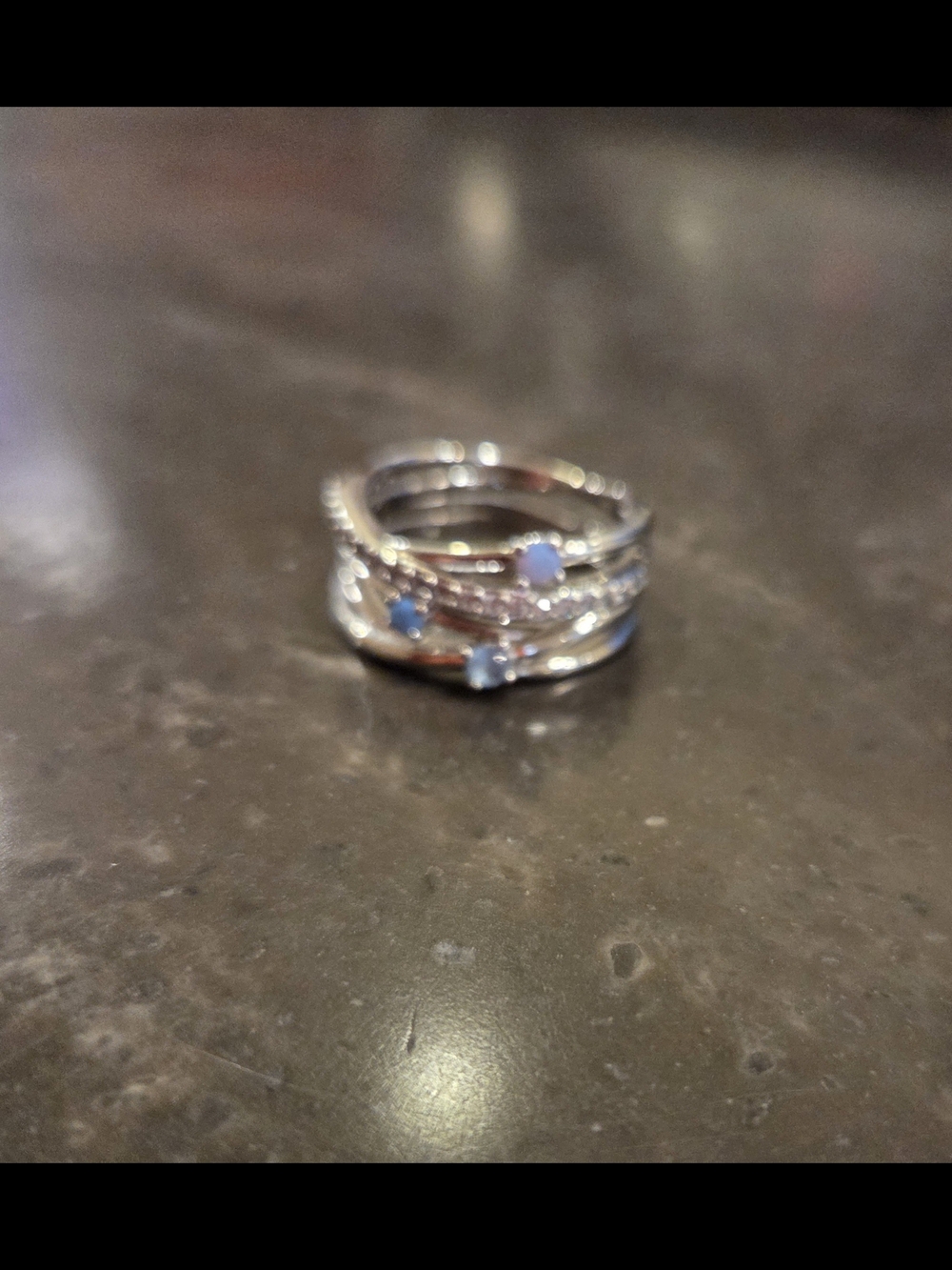 Silver Blue Stone Stacking Ring Set